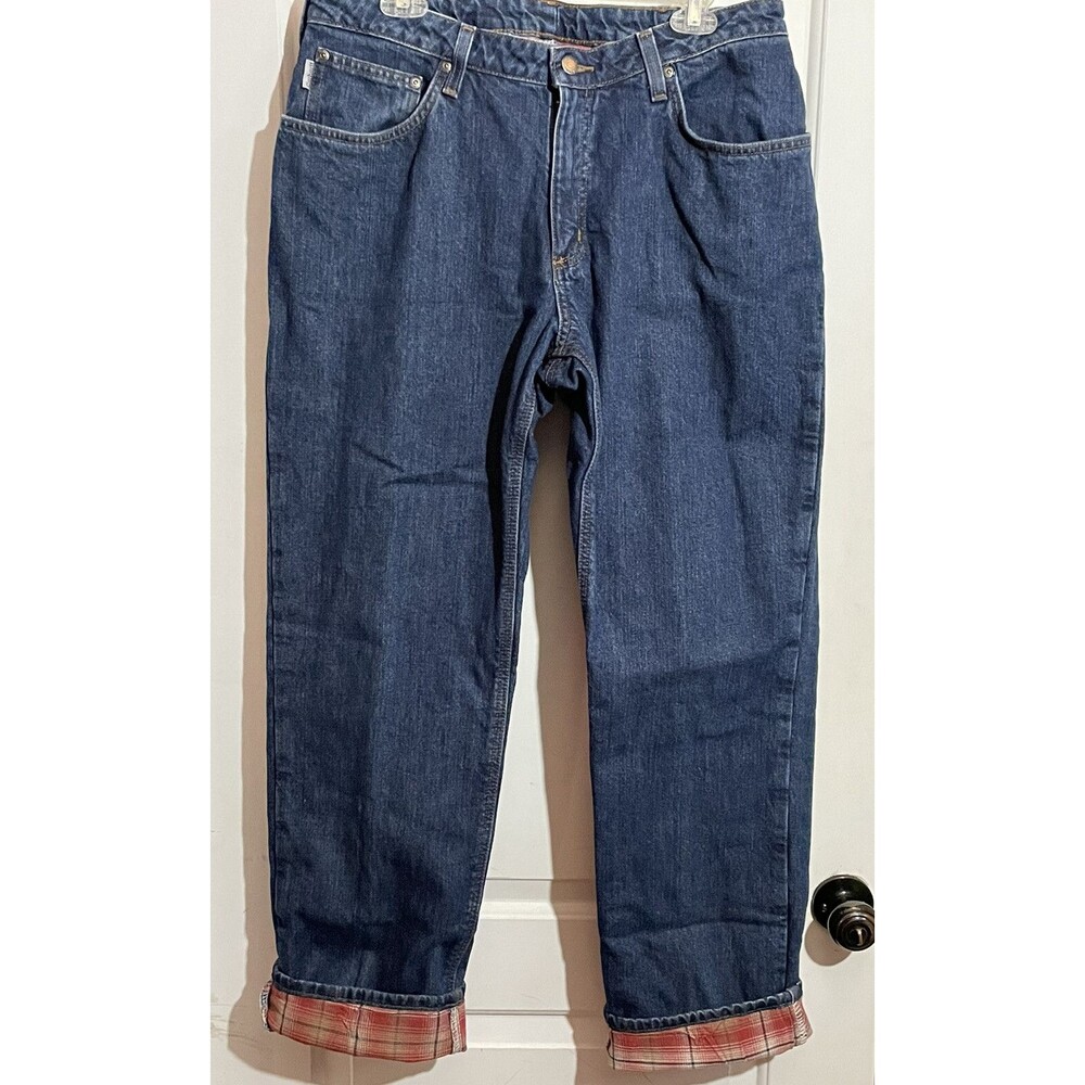 Carhartt Women’s WB172 Flannel Lined Dark Denim Jeans Relaxed Fit Size 14 x 32